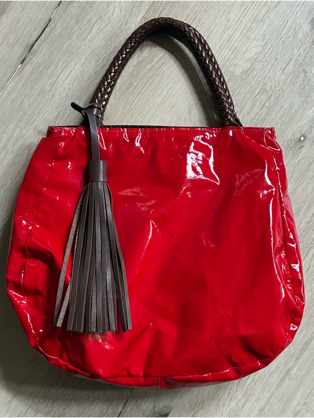 Vintage Red Patent Leather Handbag with Leather Tassel